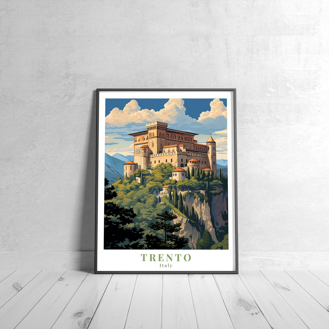 Trento Italy Vintage Travel Poster Cliffside Castle Alpine View