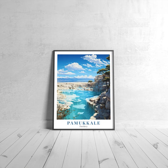 Pamukkale Vintage Travel Poster Retro Turkey Art Print Colorful Home Decor Wall Unique Gift