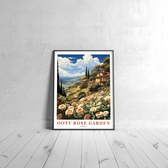 Ooty Rose Garden Vintage Travel Poster Retro India Art Print Colorful Home Decor Wall Unique Gift