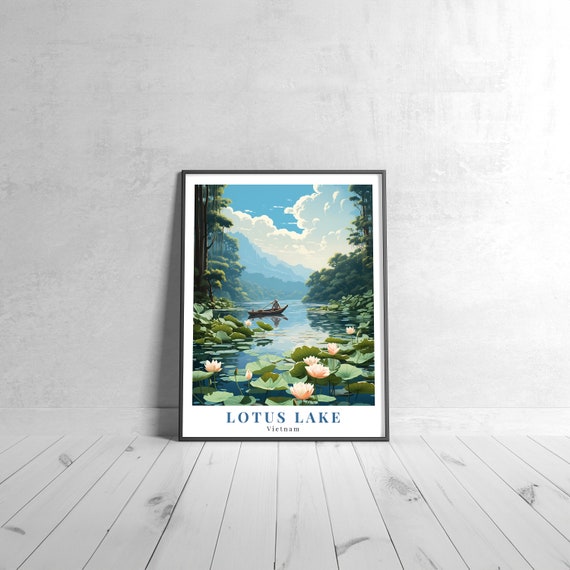 Lake Vintage Travel Poster Retro Vietnam Art Print Colorful Home Decor Wall Unique Gift