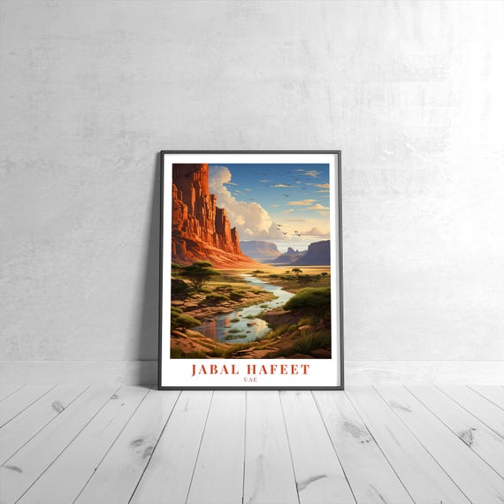 Jebel Hafeet Vintage Travel Poster Retro Uae Art Print Colorful Home Decor Wall Unique Gift