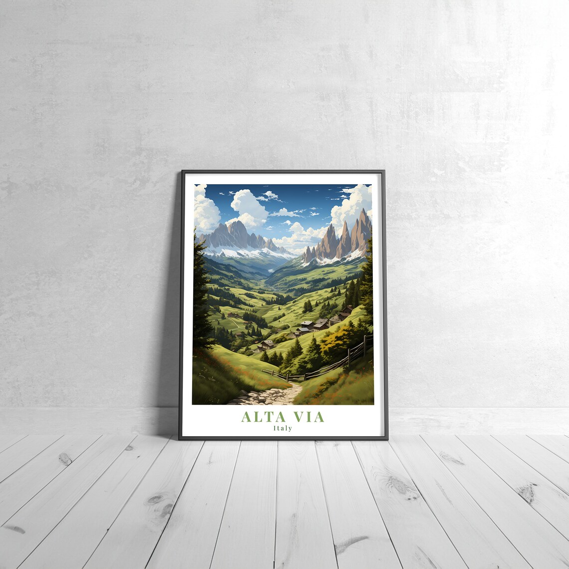 Alta Via Italy Dolomite Peaks Alpine Valley Vintage Travel Poster