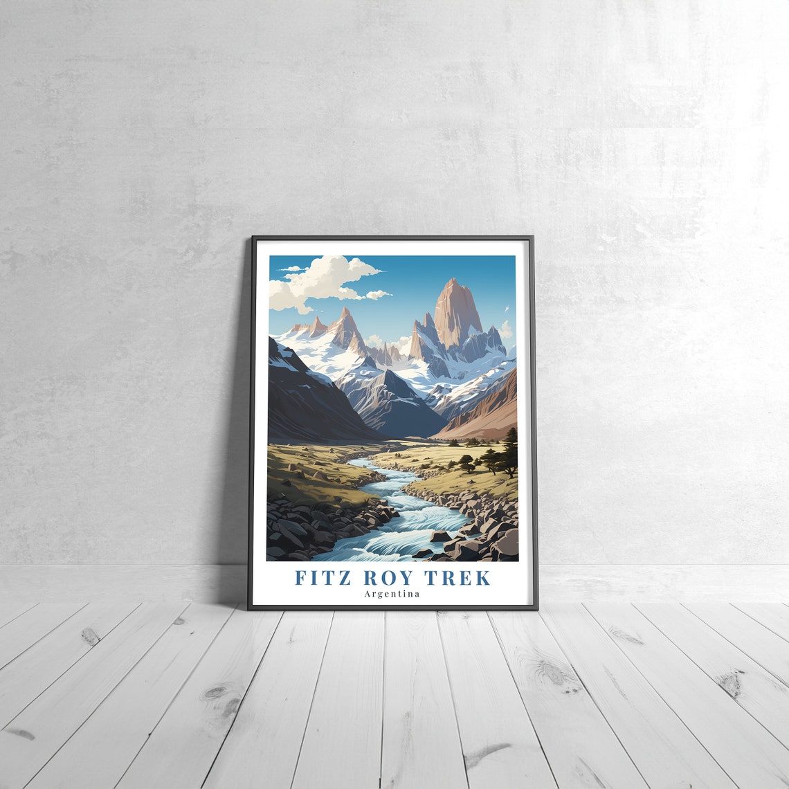 Fitz Roy Trek Argentina Patagonia Granite Peak Retro Travel Poster