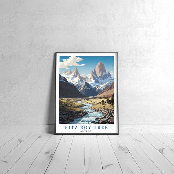 Fitz Roy Trek Argentina Patagonia Granite Peak Retro Travel Poster