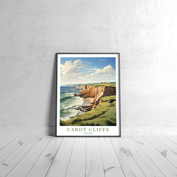 Cabot Cliffs Vintage Travel Poster Retro Canada Art Print Colorful Home Decor Wall Unique Gift