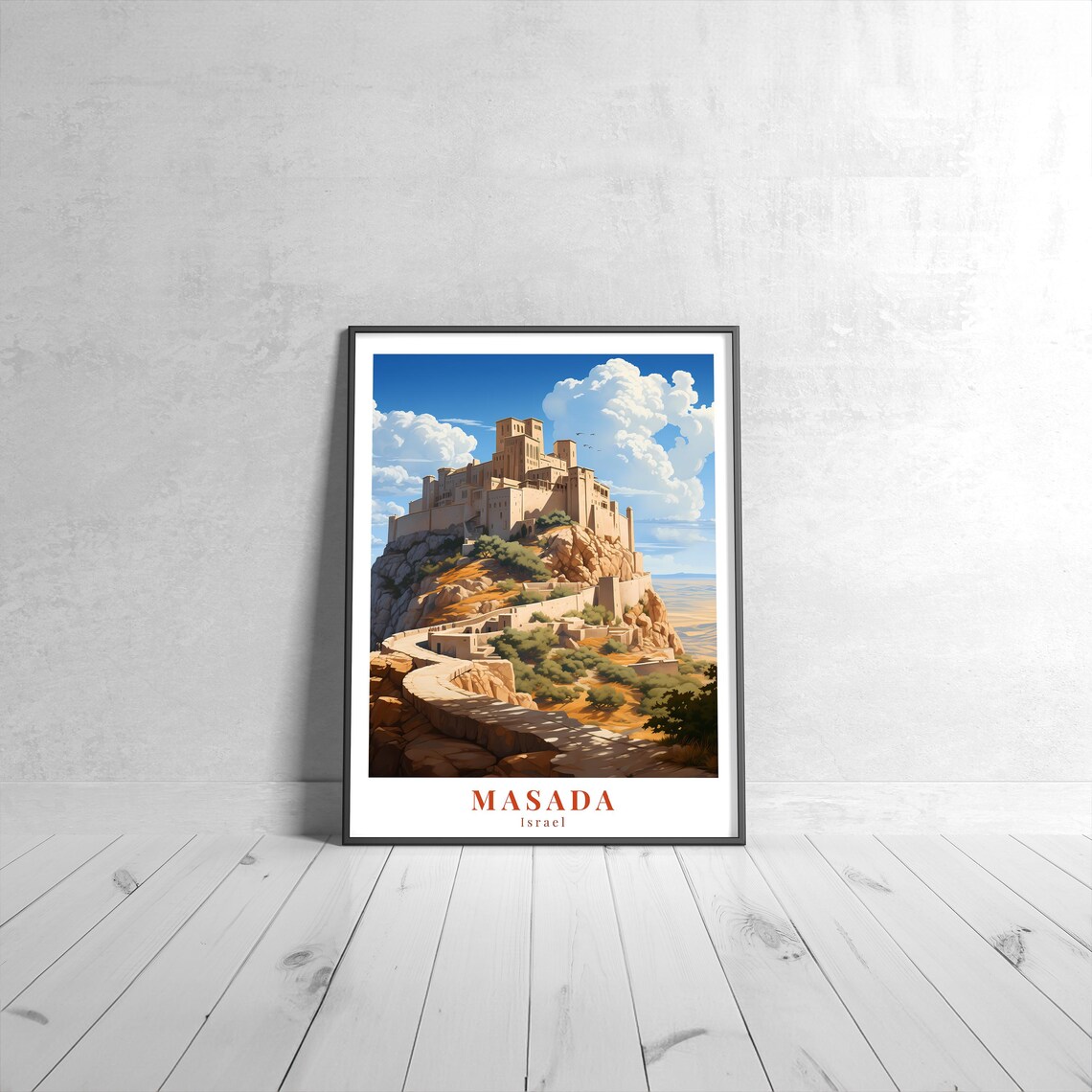 Masada Vintage Travel Poster, Retro Israel