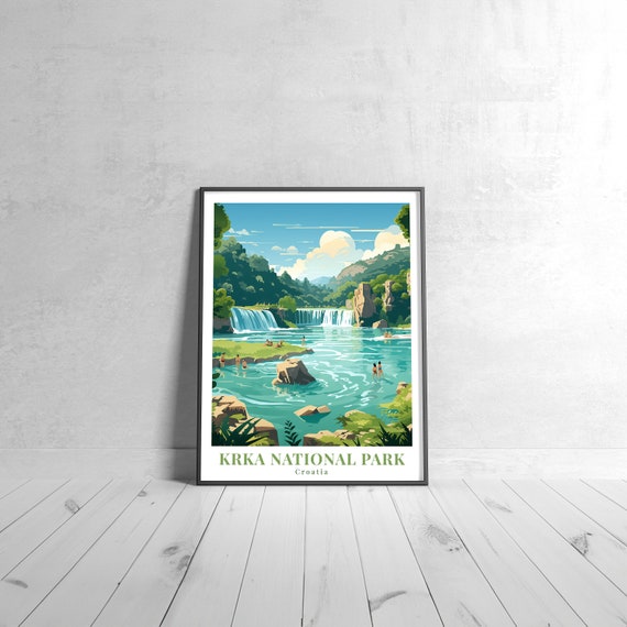Krka National Park Vintage Travel Poster Retro Croatia Art Print Colorful Home Decor Wall Unique Gift