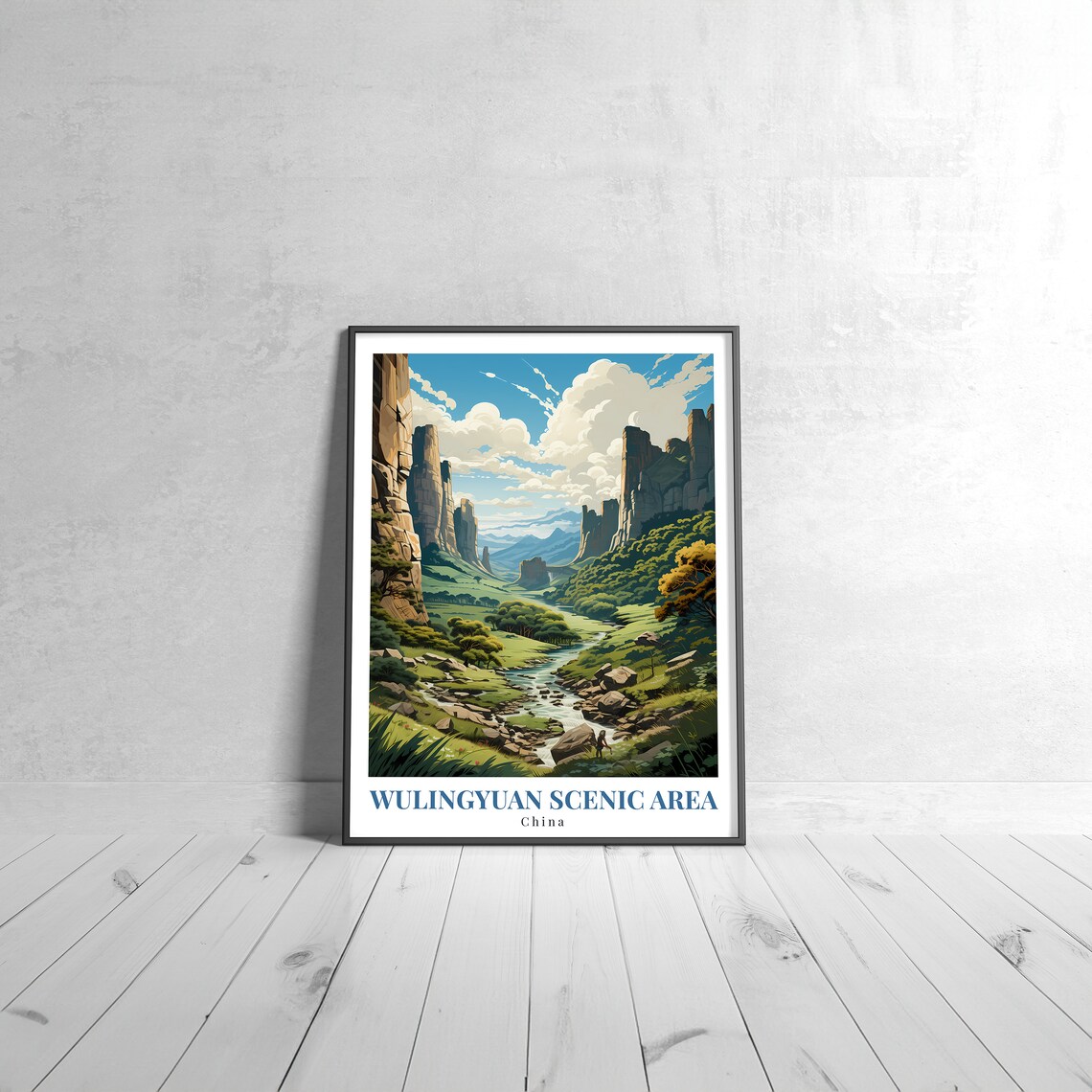 Wulingyuan Scenic Area China Sandstone Pillars Vintage Travel Poster