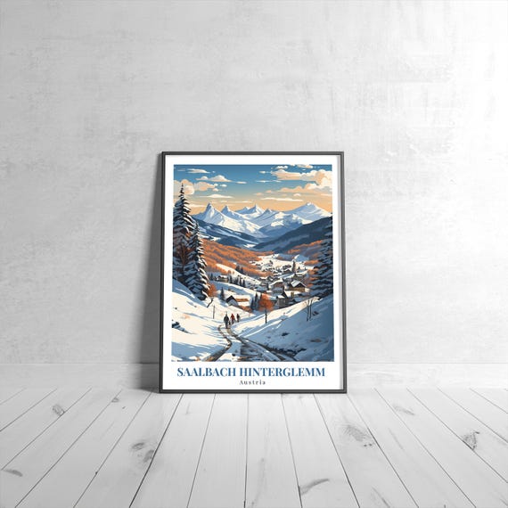 Saalbachhinterglemm Vintage Travel Poster Retro Austria Art Print Colorful Home Decor Wall Unique Gift