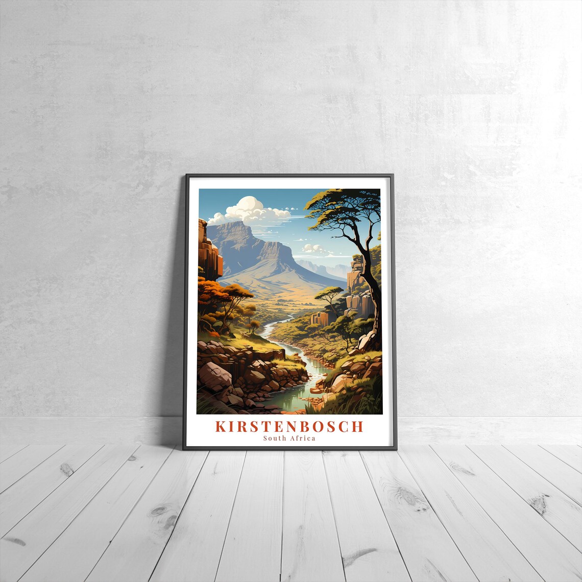Kirstenbosch South Africa Vintage Travel Mountain River Landscape Poster