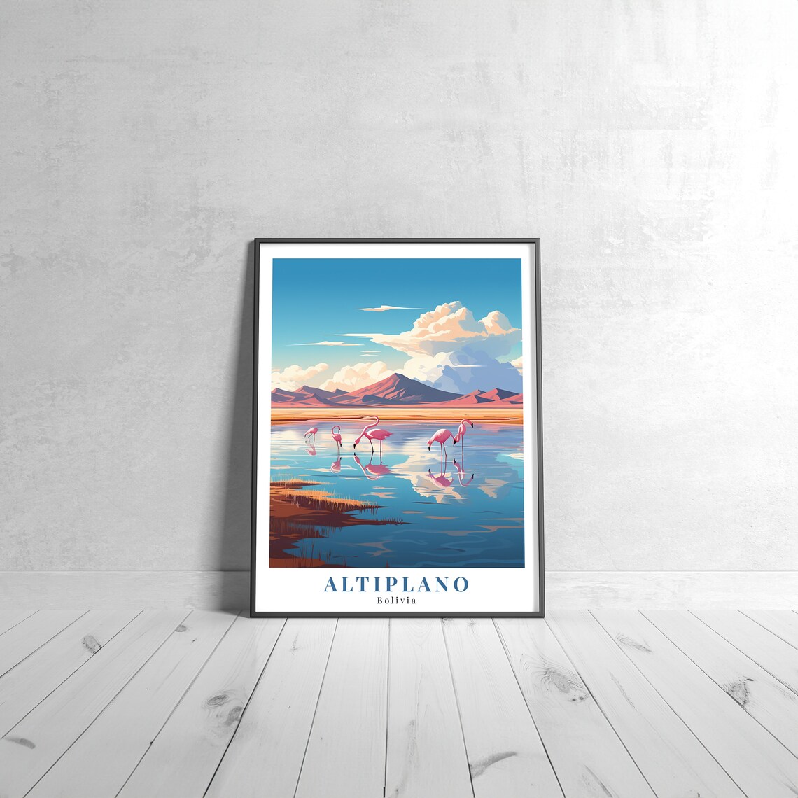 Altiplano Bolivia Pink Flamingos Lagoon Andes Travel Style Poster