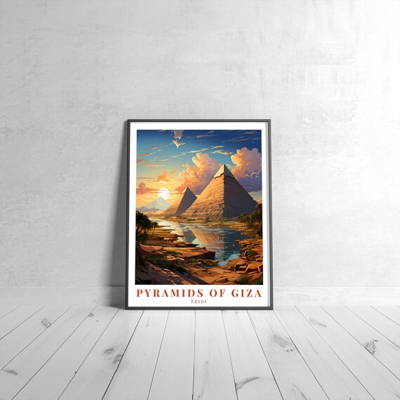 Pyramids Of Giza Vintage Travel Poster Retro Egypt Art Print Colorful Home Decor Wall Unique Gift