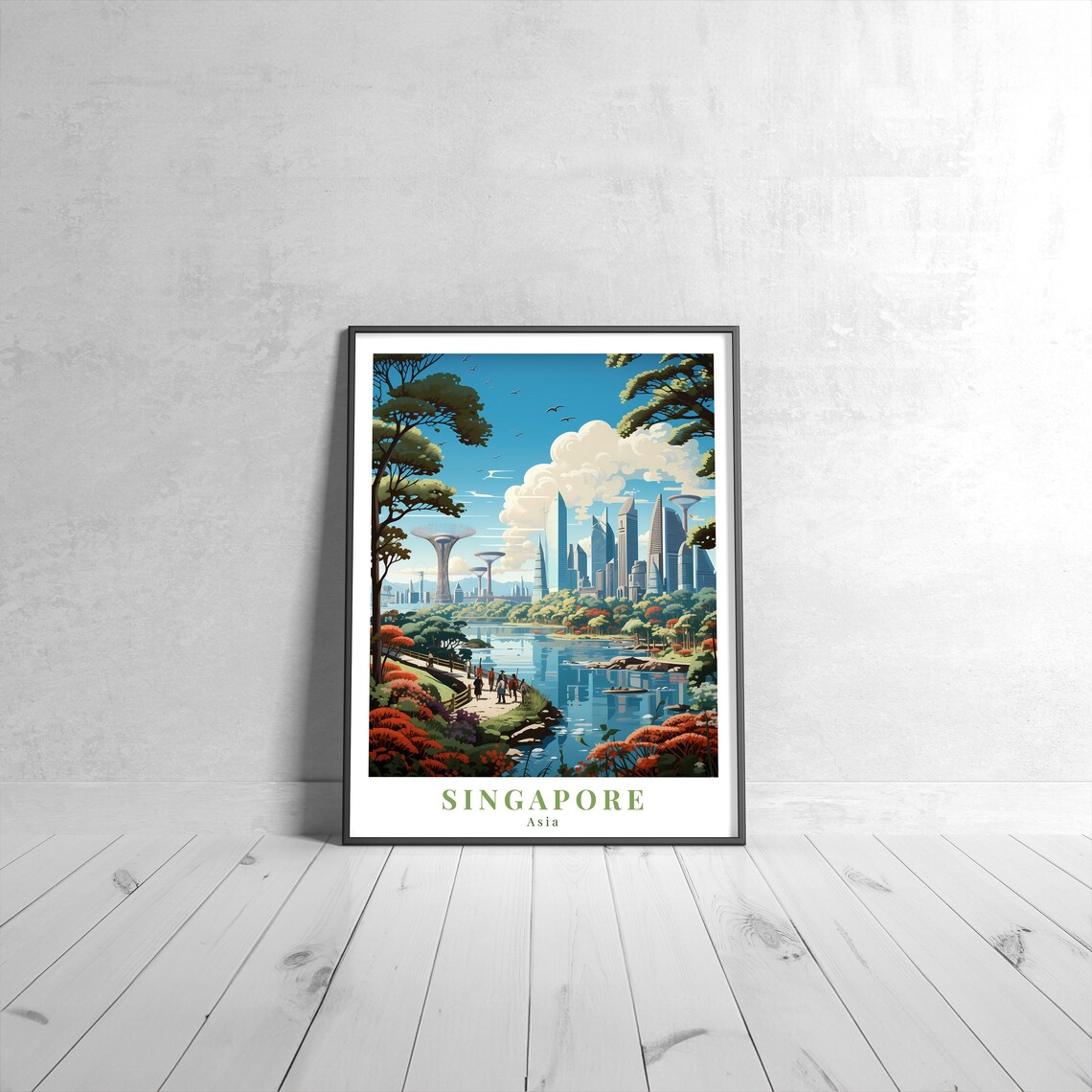 Singapore Gardens by the Bay Supertrees Retro Asia Travel Poster