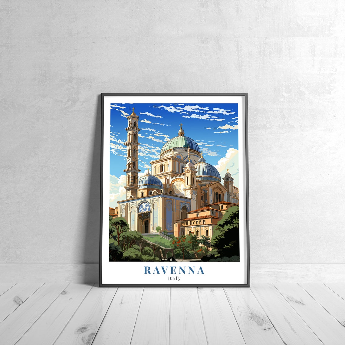 Ravenna Italy Domed Basilica Bell Tower Vintage Travel Poster