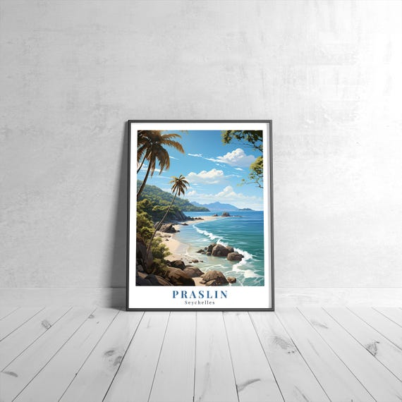 Praslin Vintage Travel Poster Retro Seychelles Art Print Colorful Home Decor Wall Unique Gift