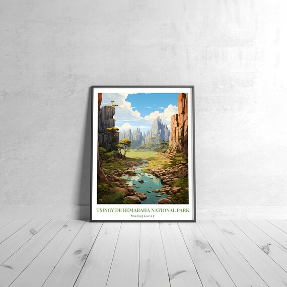 Tsingy de Bemaraha National Park Madagascar Vintage Travel Poster