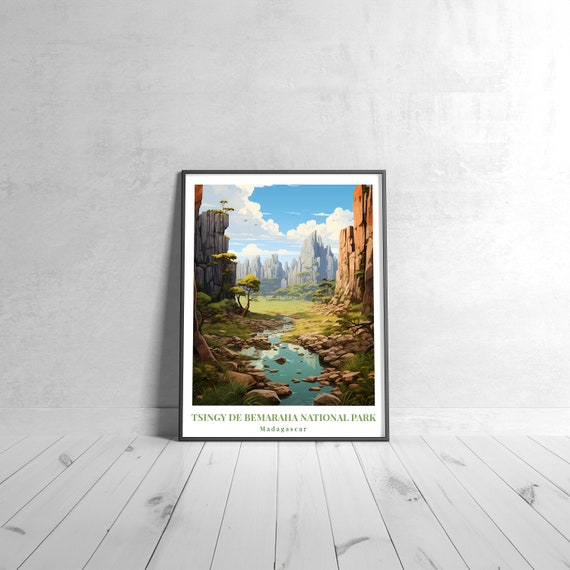 Tsingy De Bemaraha National Park Vintage Travel Poster Retro Madagascar Art Print Colorful Home Deco Wall Gift