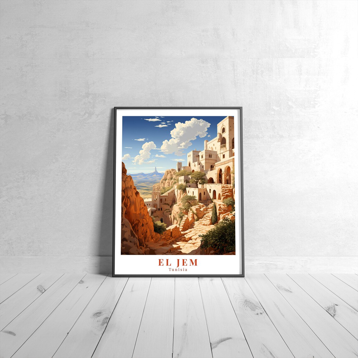 El Jem Vintage Travel Poster, Tunisia Art Print