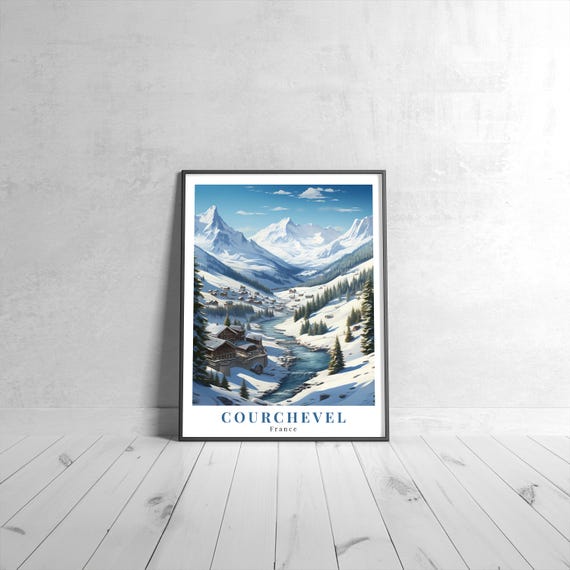 Courchevel Vintage Travel Poster Retro France Art Print Colorful Home Decor Wall Unique Gift