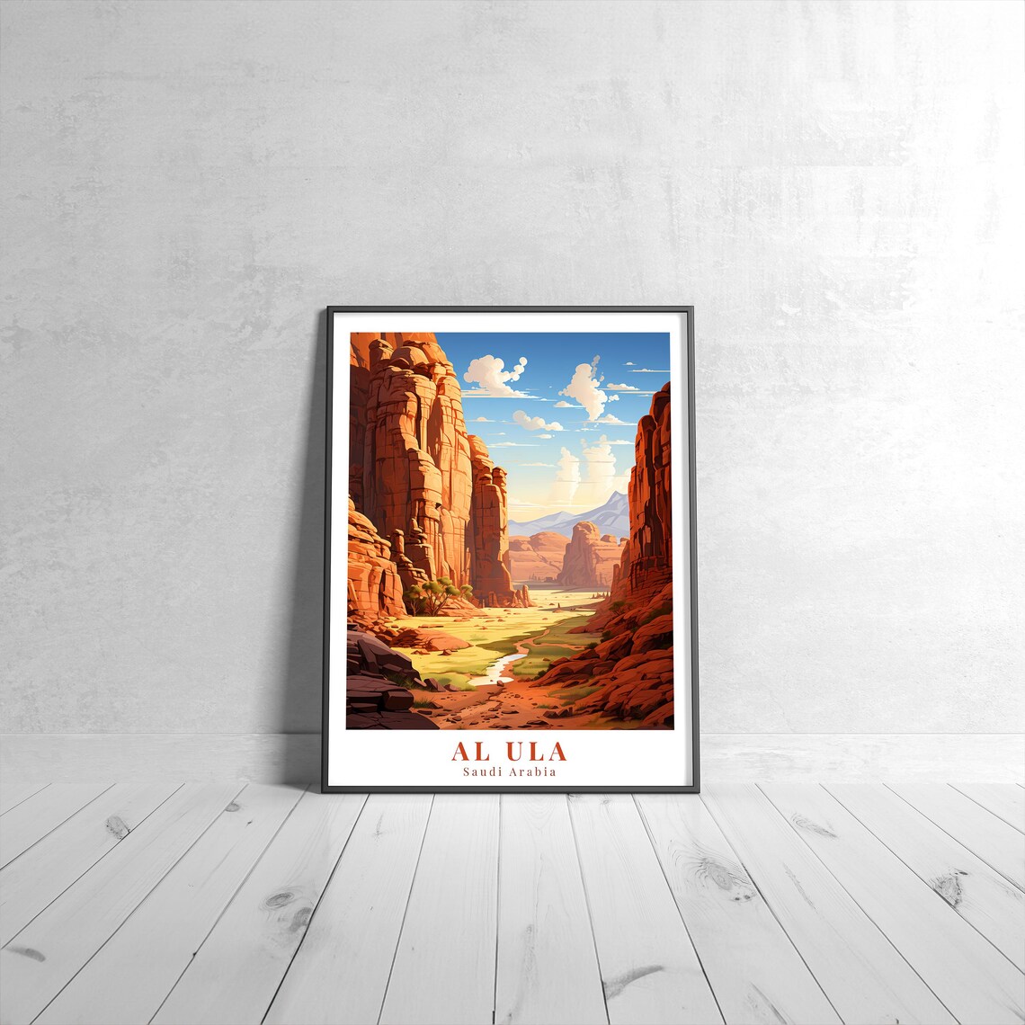 Al Ula Saudi Arabia Red Rock Canyon Desert Gorge Travel Poster