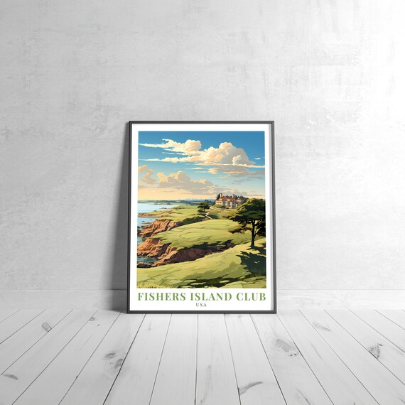 Fishers Island Club USA Vintage Golf Course Coastal Scene Art Poster