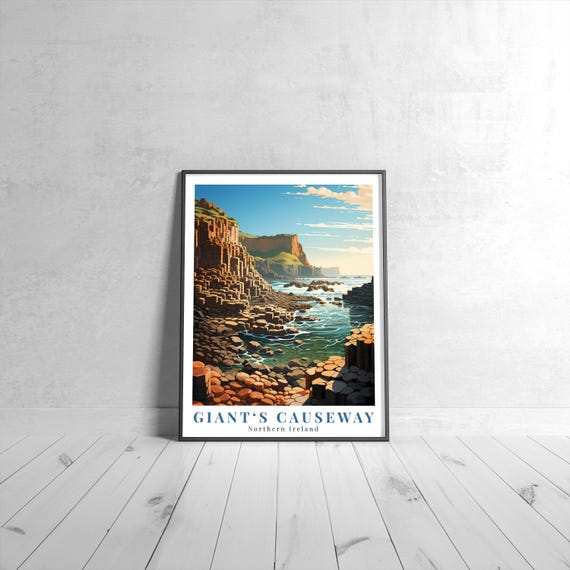 Giants Causeway Vintage Travel Poster Retro Northern Ireland Art Print Colorful Home Decor Wall Unique Gift