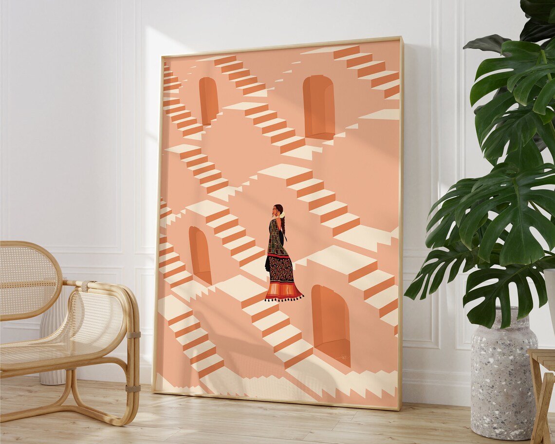 Jaipur Step Well Poster, South Asian Art Print - Image 2