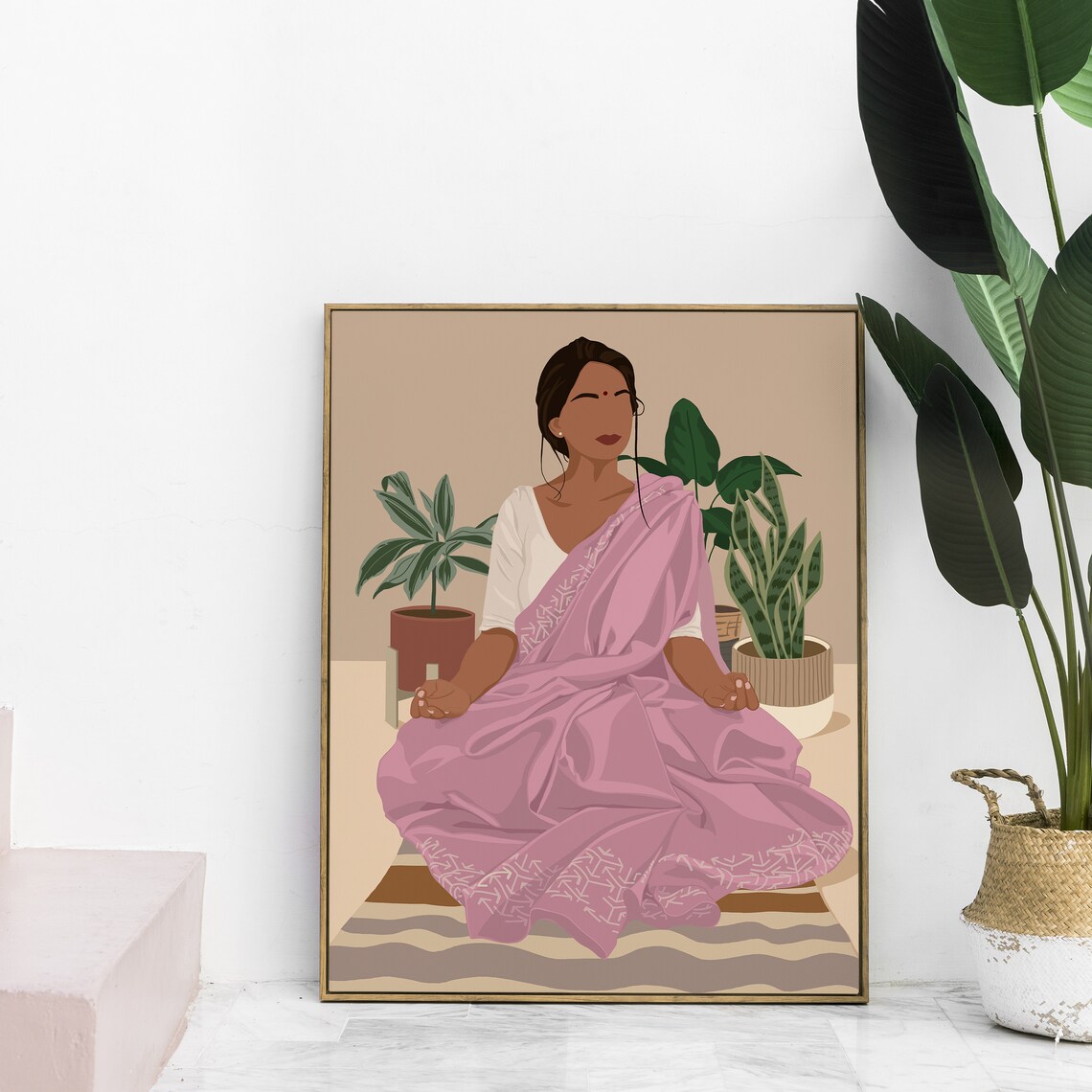 Indian Woman Meditating Boho Art Poster Print - Image 4