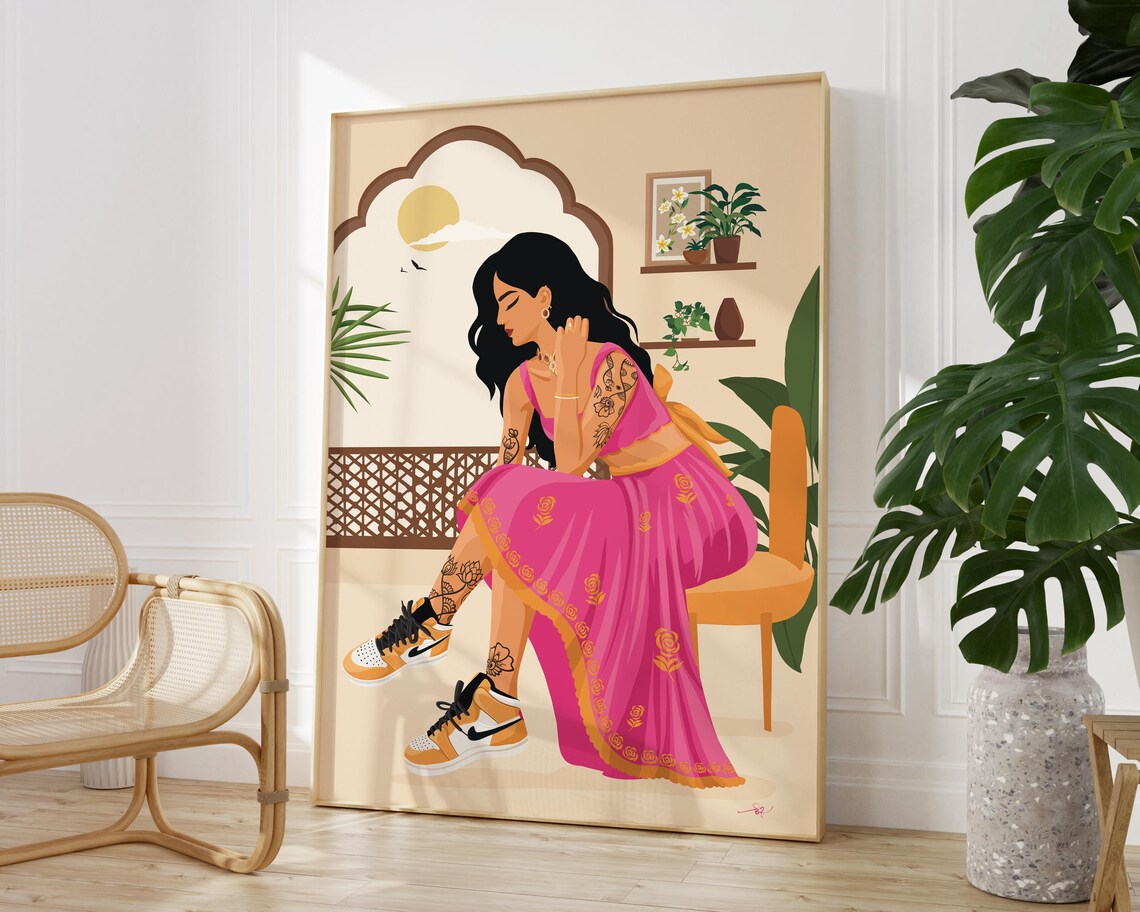 Indian Woman in Sneakers Art Print, Desi Style - Image 2