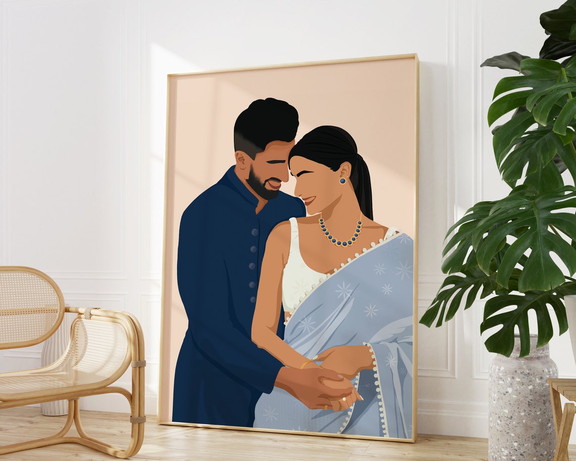 Indian Couple Art Indian Art Desi Art South Asian Art South Indian Art Desi Art Brown Couple Art Valentines Gift For Him For Her - Image 2