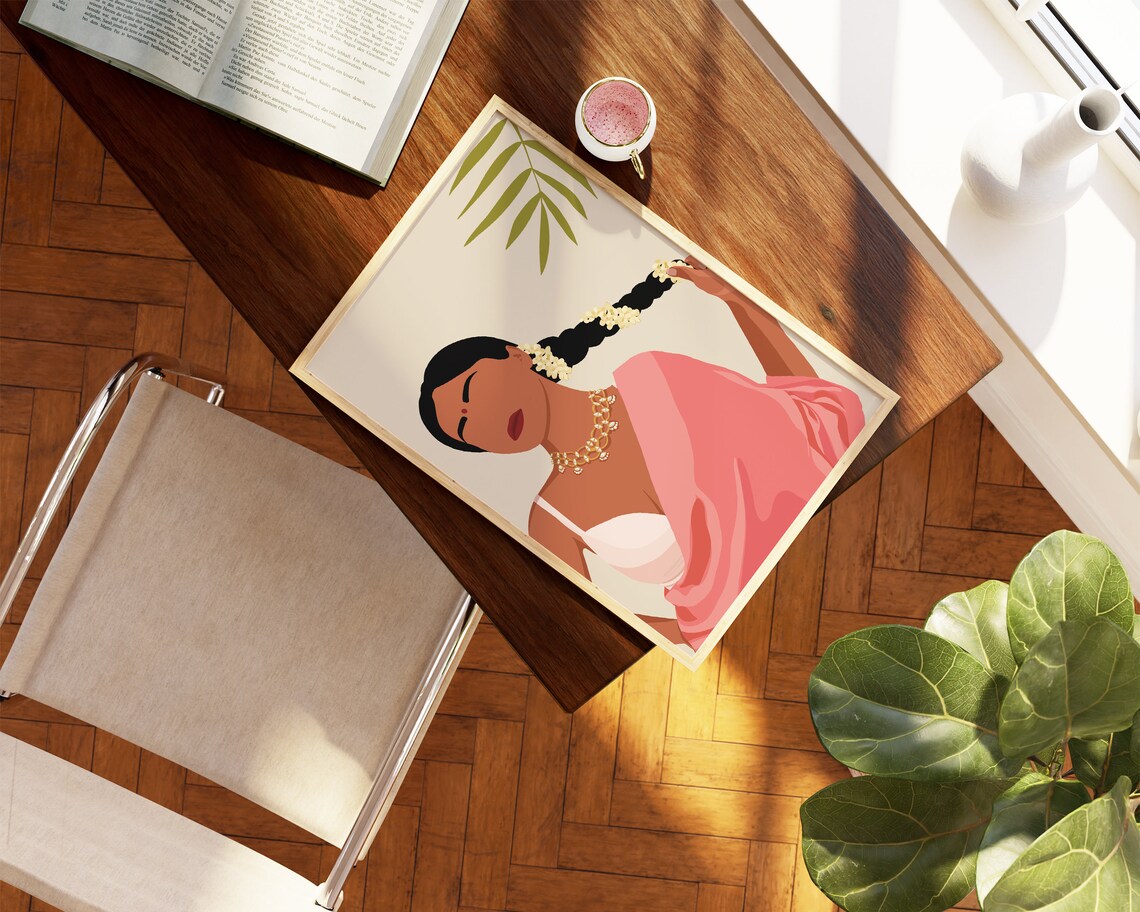 Modern Indian Woman in Saree Art Print, Desi Decor - Image 4