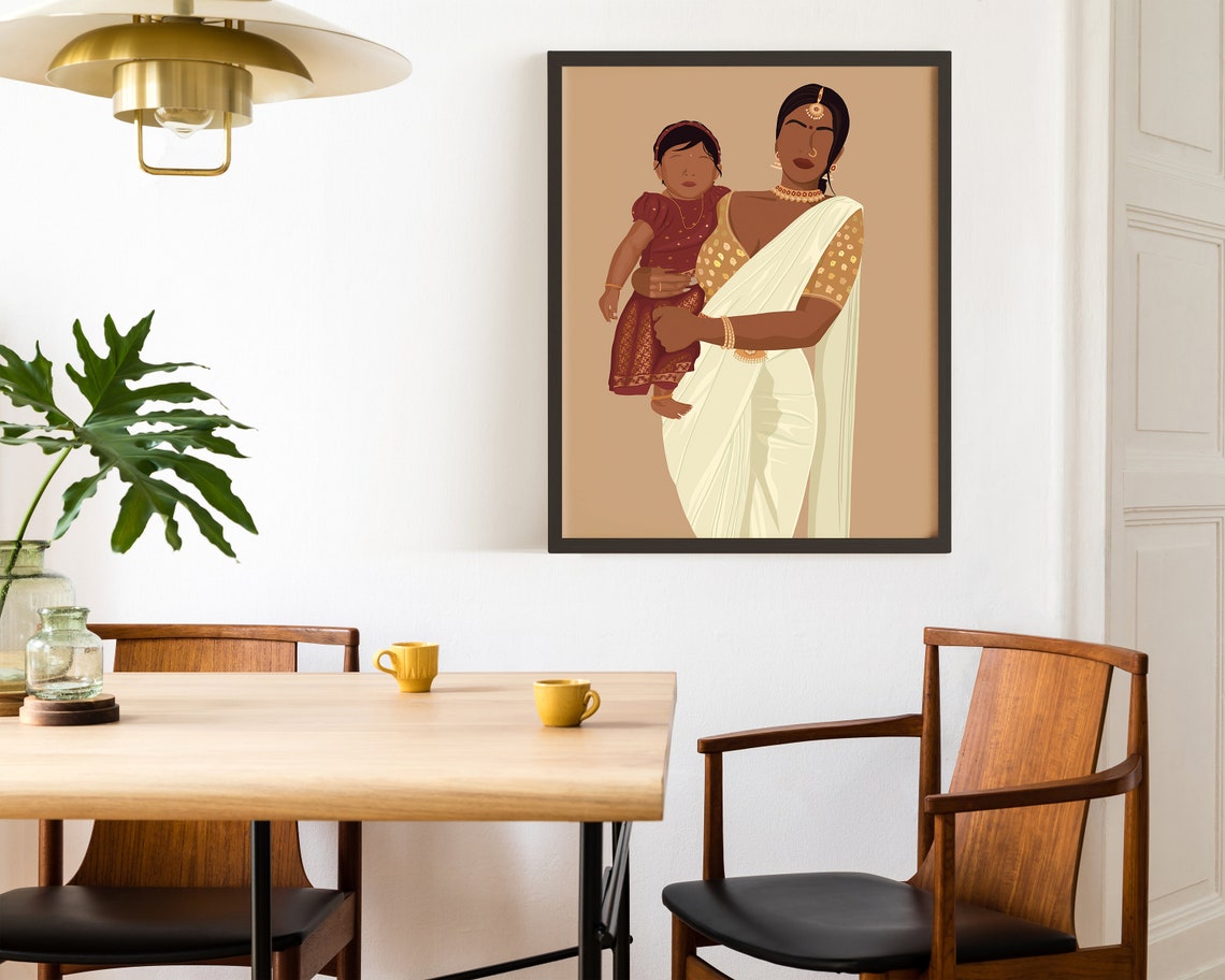 Mother Child Art Print Motherhood Poster South Asian Art Indian Art South Indian Art Indian Mom Gift Idea Desi Art Mothers Day Gift - Image 4