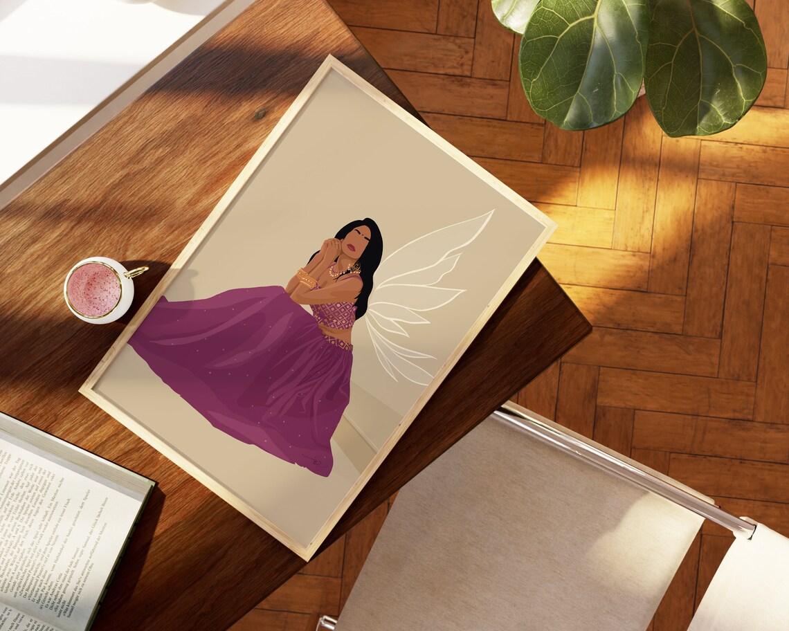 Indian Woman Butterfly Art Print, Desi Wall Art - Image 4