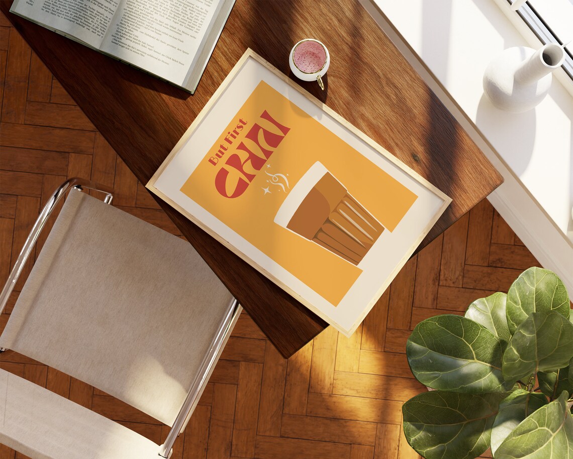 But First Chai Retro Vintage Typography Poster - Image 2