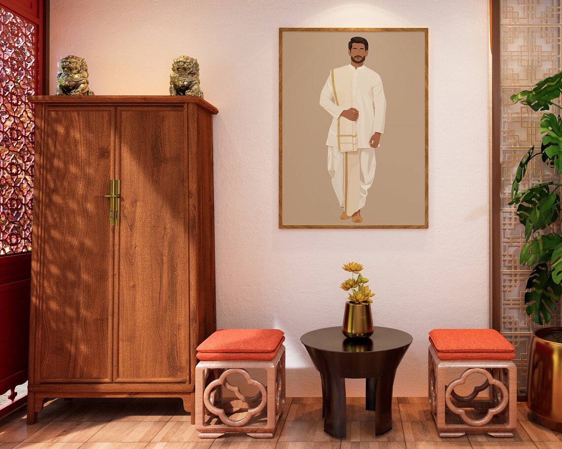 Desi Art South Asian Man Portrait, Indian Groom - Image 3