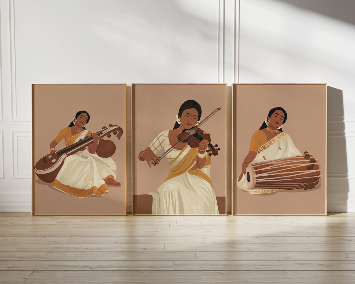 Veena Art, Indian Woman Musician Art Print - Image 3