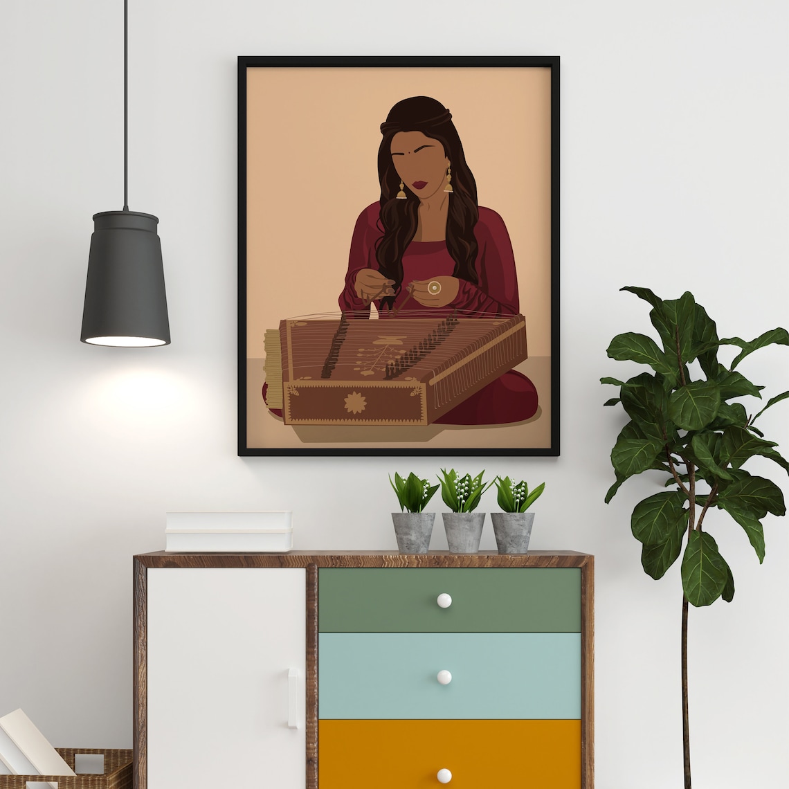 South Asian Woman Playing Santoor Art Print - Image 4