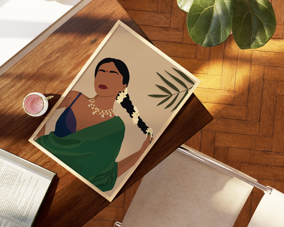 Desi Modern Indian Woman in Saree, South Asia Art Print - Image 3