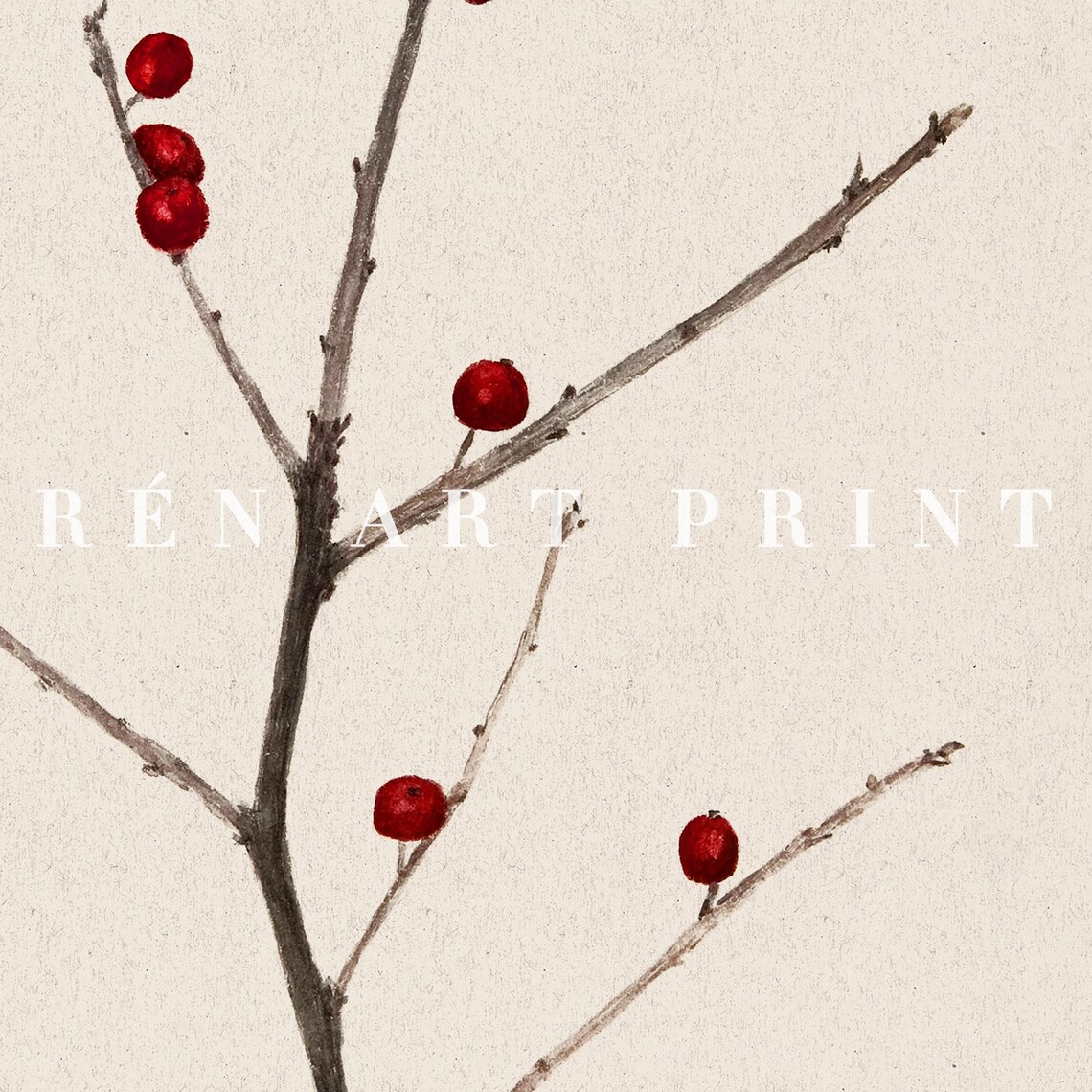 Antique Berry Branch Botanical Christmas Art Print - Image 3