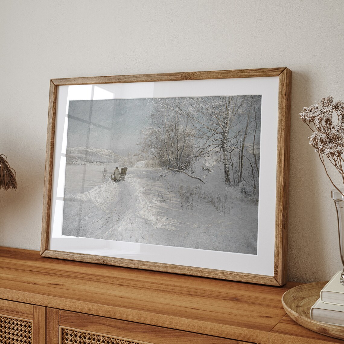 Vintage Winter Sleigh Ride Snowy Forest Horse Drawn Scene Poster - Image 2
