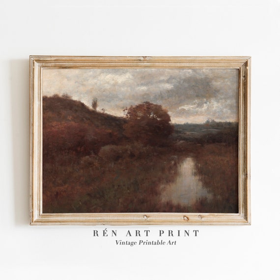 Moody Autumn Painting Art Vintage Fall Art Print Rustic Wall Decor Fall Landscape Painting Warm Tone Print Moody Wall Art