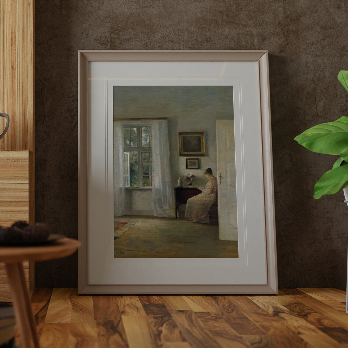 Woman Reading in Sunlit Interior Quiet Vintage Oil Painting Poster - Image 2