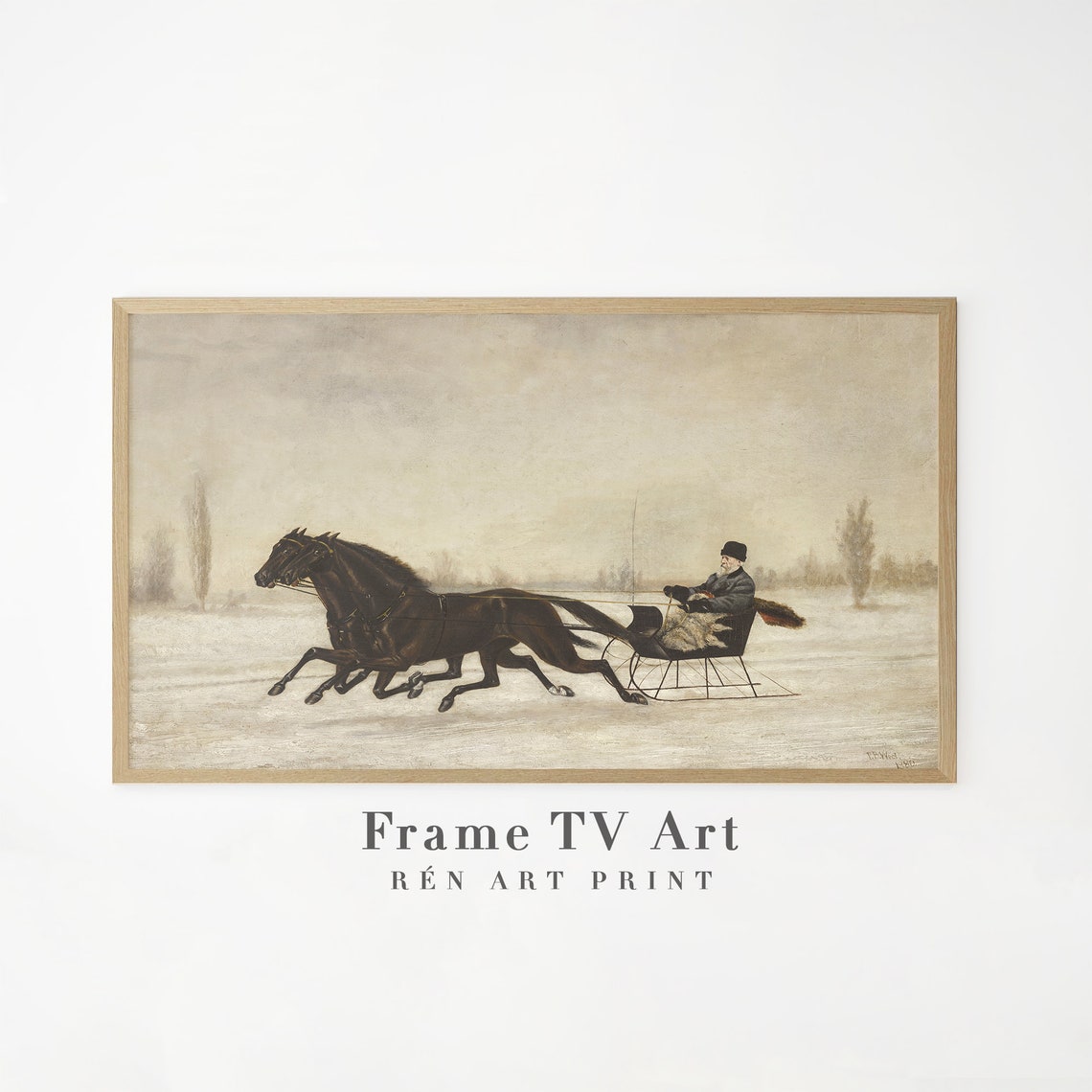 Antique Winter Tv Art Sleigh Riding Holiday Tv Art Vintage Neutral Landscape Tv Art Christmas Painting Frame Tv