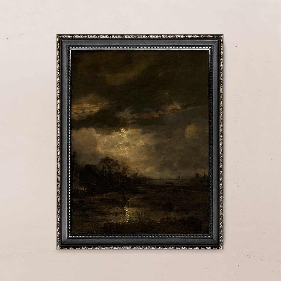 Dark Moody Vintage Landscape Moonlit River Old Masters Style Poster - Image 2