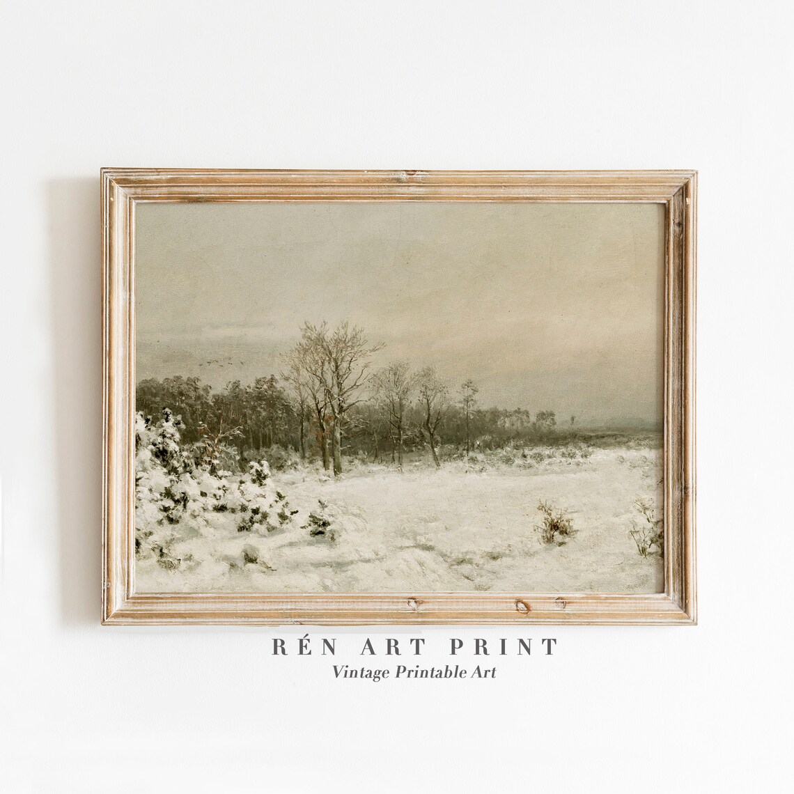 Bare Trees Snowy Field Muted Antique Winter Landscape Poster