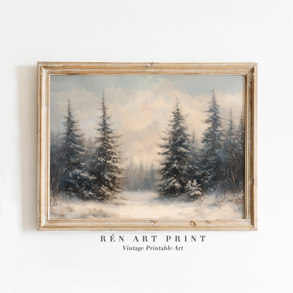 Vintage Winter Pine Tree Landscape Art Print