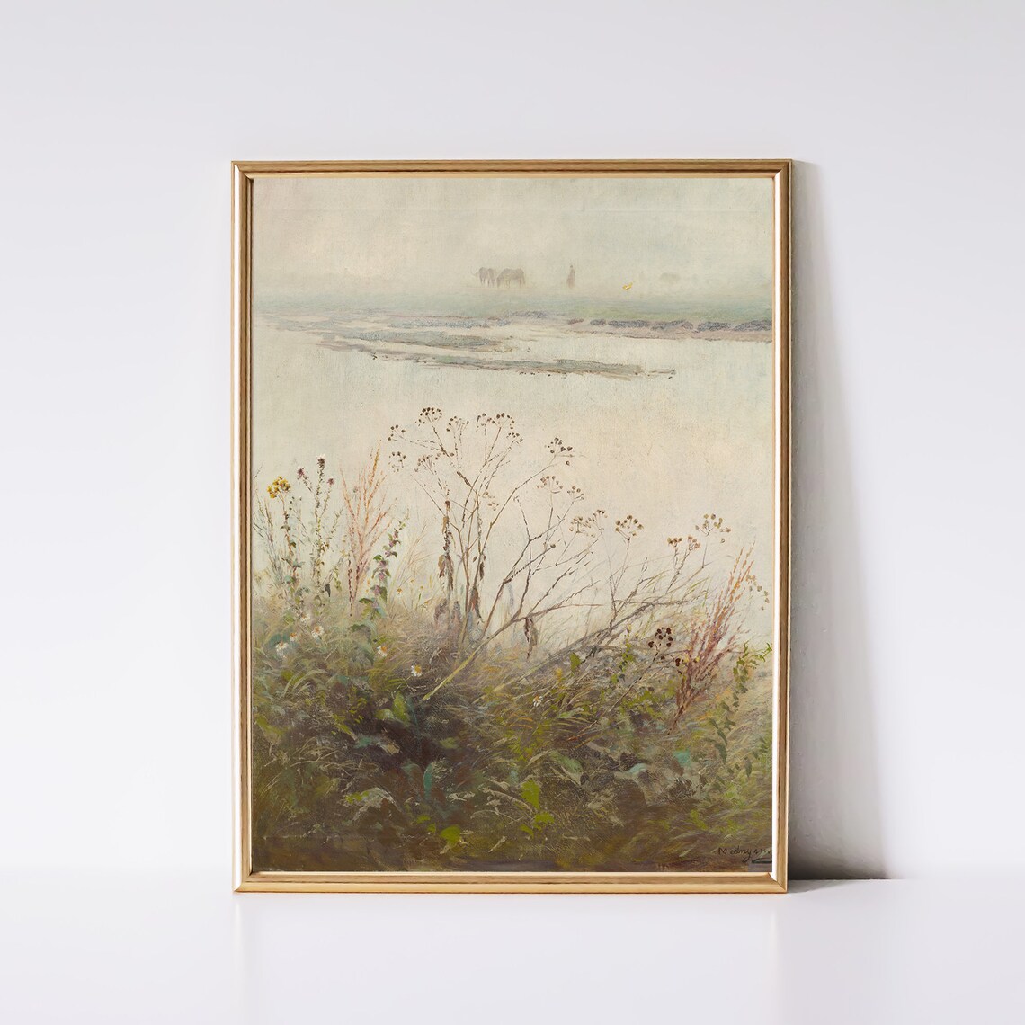 Muted Landscape Floral Antique Art Print, Cottage Decor - Image 2
