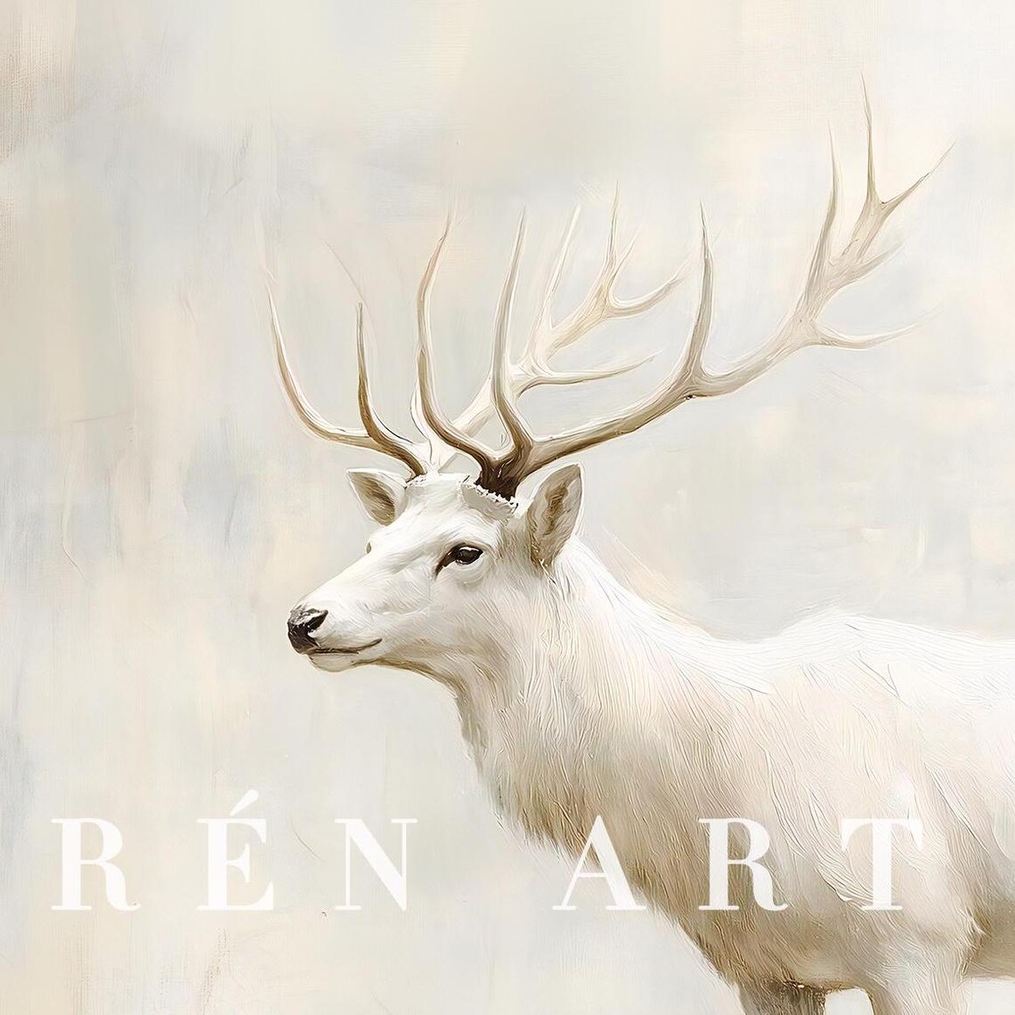Antique Reindeer Painting, Vintage Winter Animal Art - Image 3
