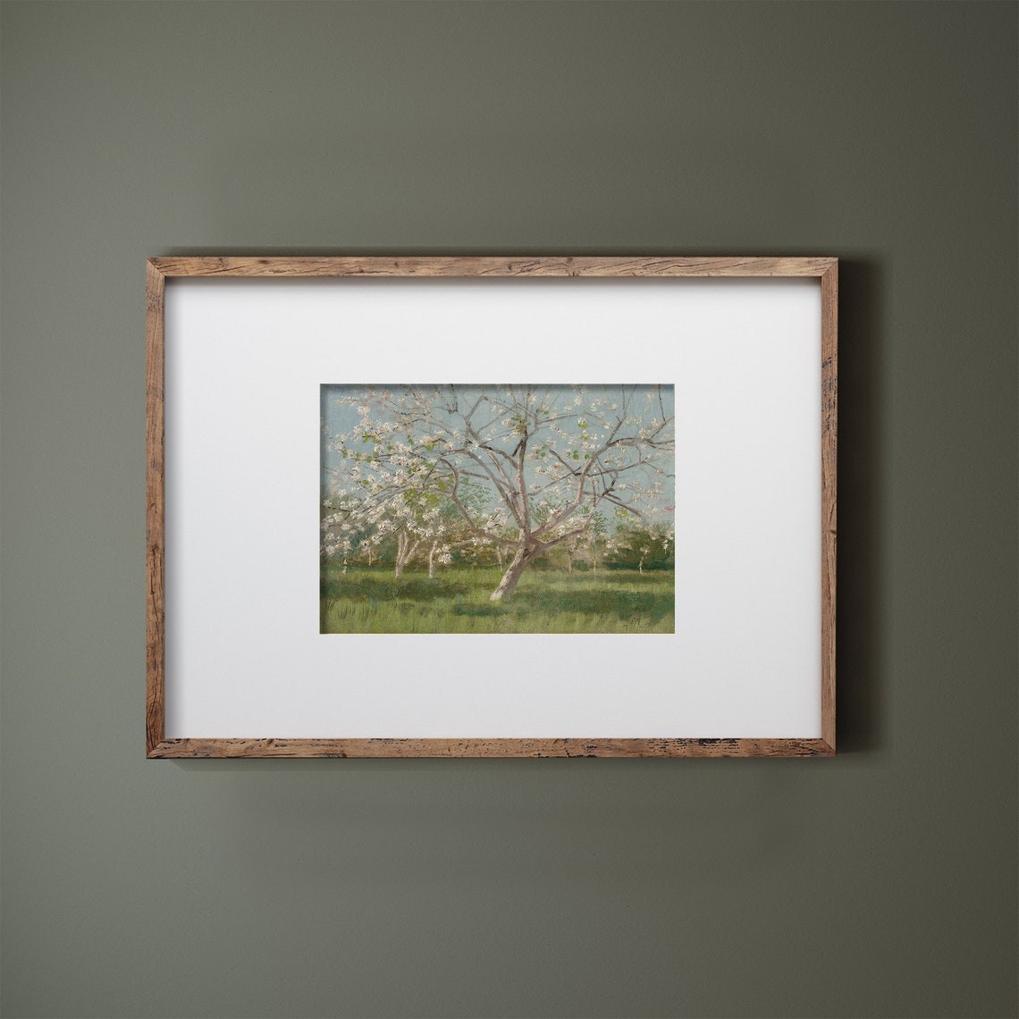 White Blossom Tree Vintage Spring Orchard Meadow Flowering Art Poster - Image 2