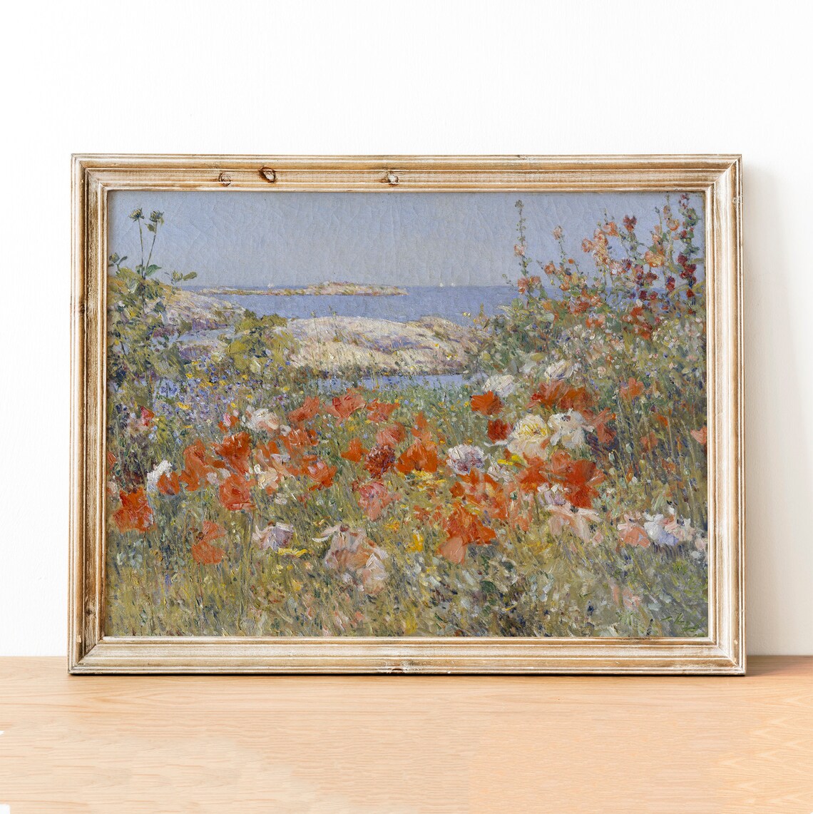 Vintage Spring Poppy Fields Coastal Landscape Art Print - Image 2